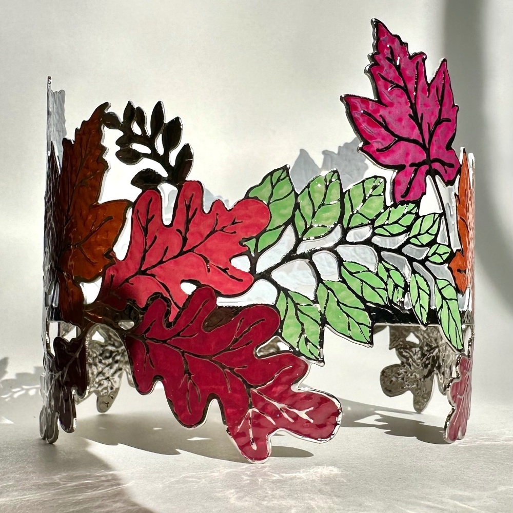 Bath & Body Works Autumn Leaves Candle Holder– Fall Leaf Metal Sleeve Home Decor
